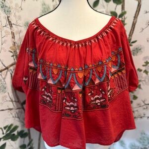 FREE PEOPLE Wind In Her Hair Boho Gypsy Embroidered Peasant Top Sz M L